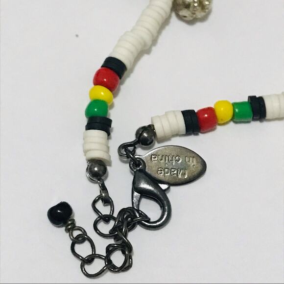 Beaded White, black, red, yellow, Green Bracelet with bells - Picture 5 of 8